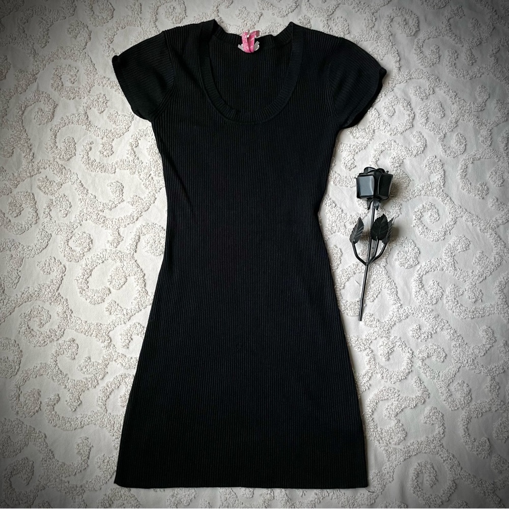 Y2K Black Ribbed Stretchy Dress small